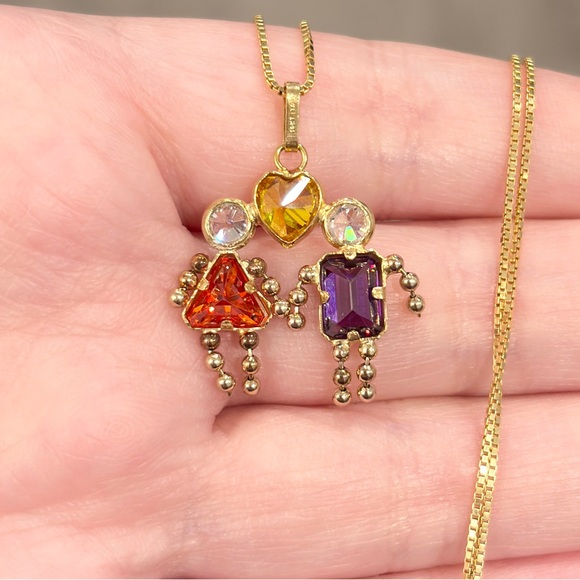14K Gold Couple Birthstone Pendant: Amethyst, Citrine & Cubic Zirconia - Picture 8 of 11